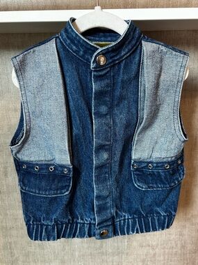 Vintage Girls Two-Tone Blue Denim Vest with Snap Closure